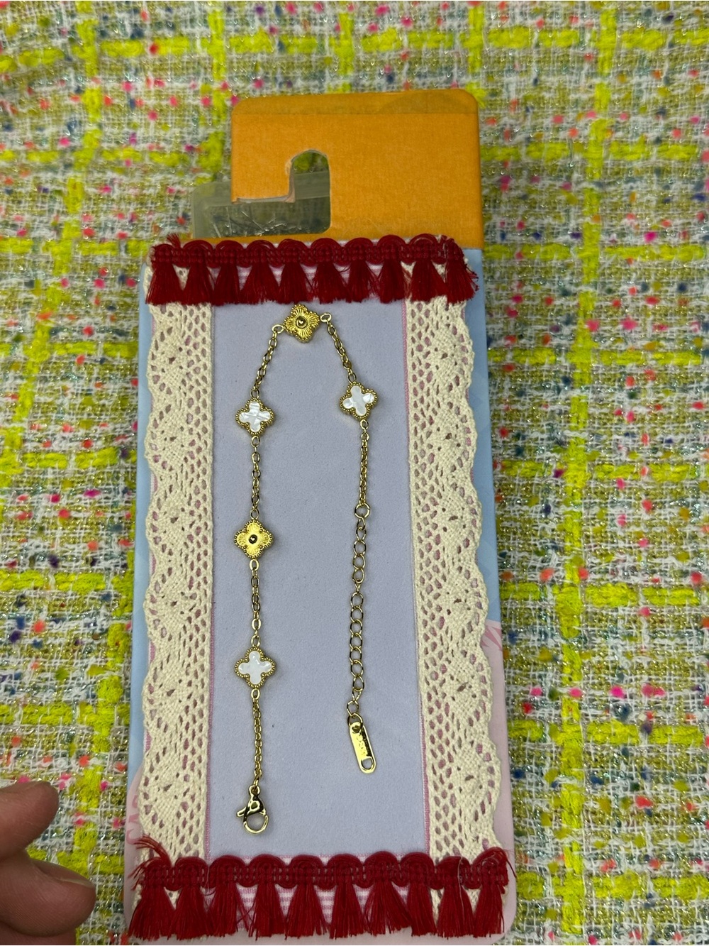 Gold-Tone White Clover Charm Bracelet - Women Jewelry